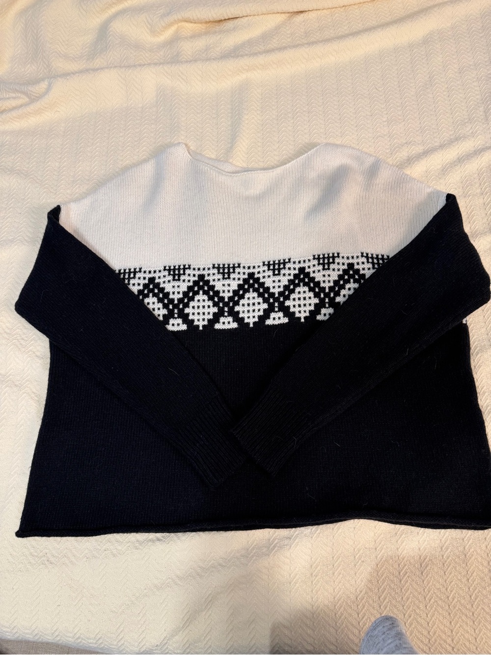 Madewell Black & White Geometric Yoke Crewneck Sweater